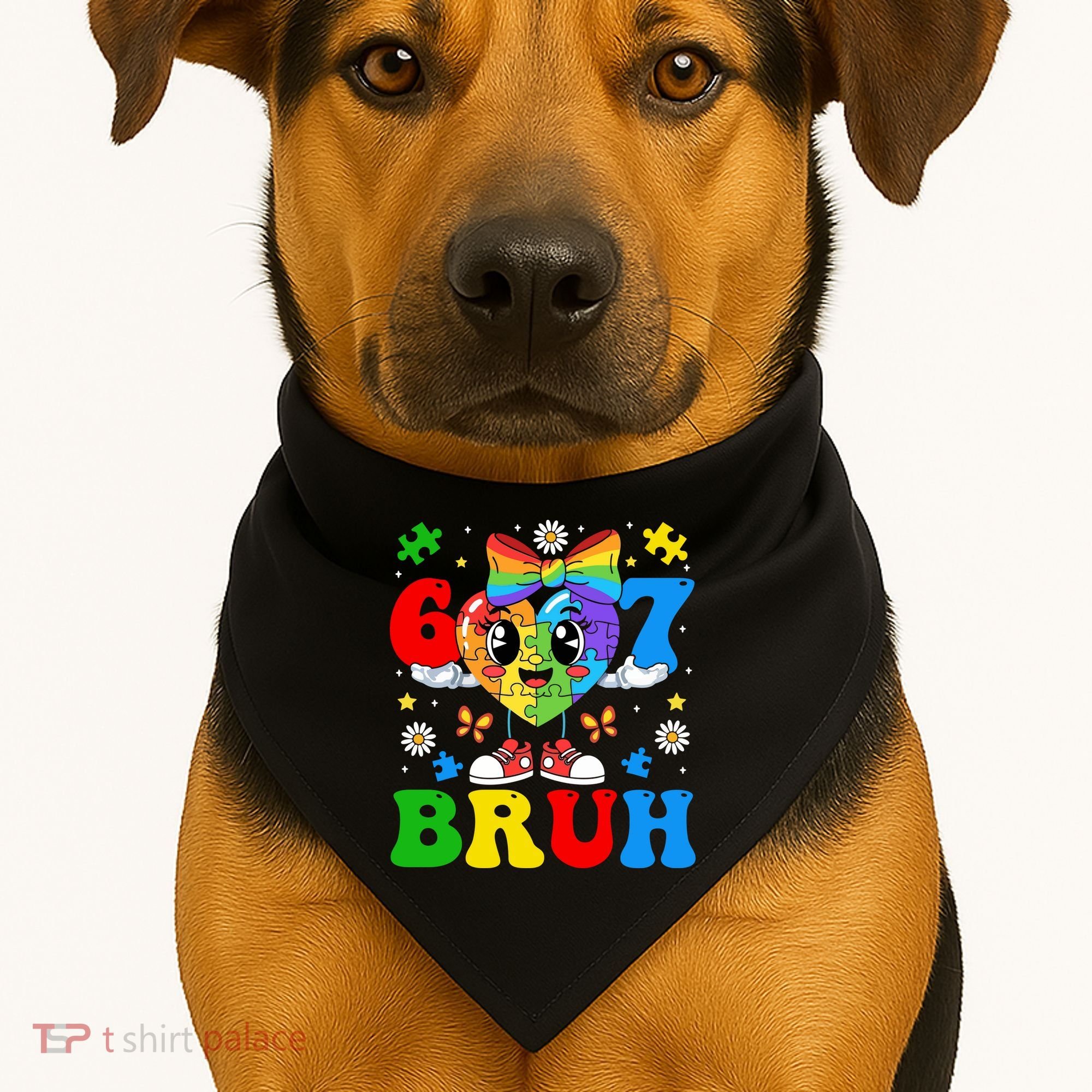 67 Bruh Puzzle Heart Autism Awareness USA-Made Doggie Bandana