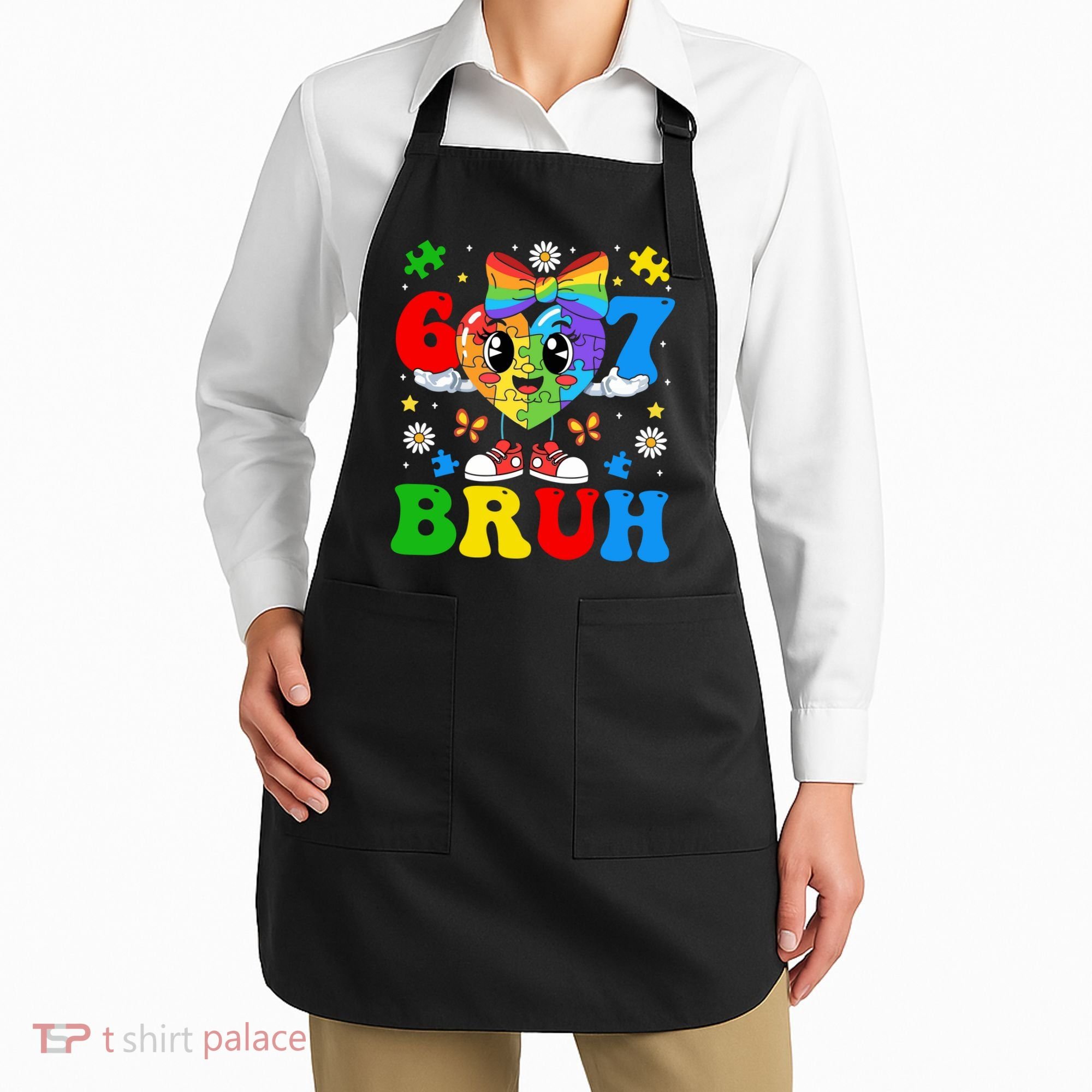 67 Bruh Puzzle Heart Autism Awareness Apron