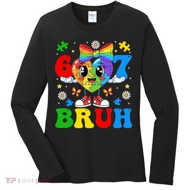 67 Bruh Puzzle Heart Autism Awareness Women's Long Sleeve Shirt