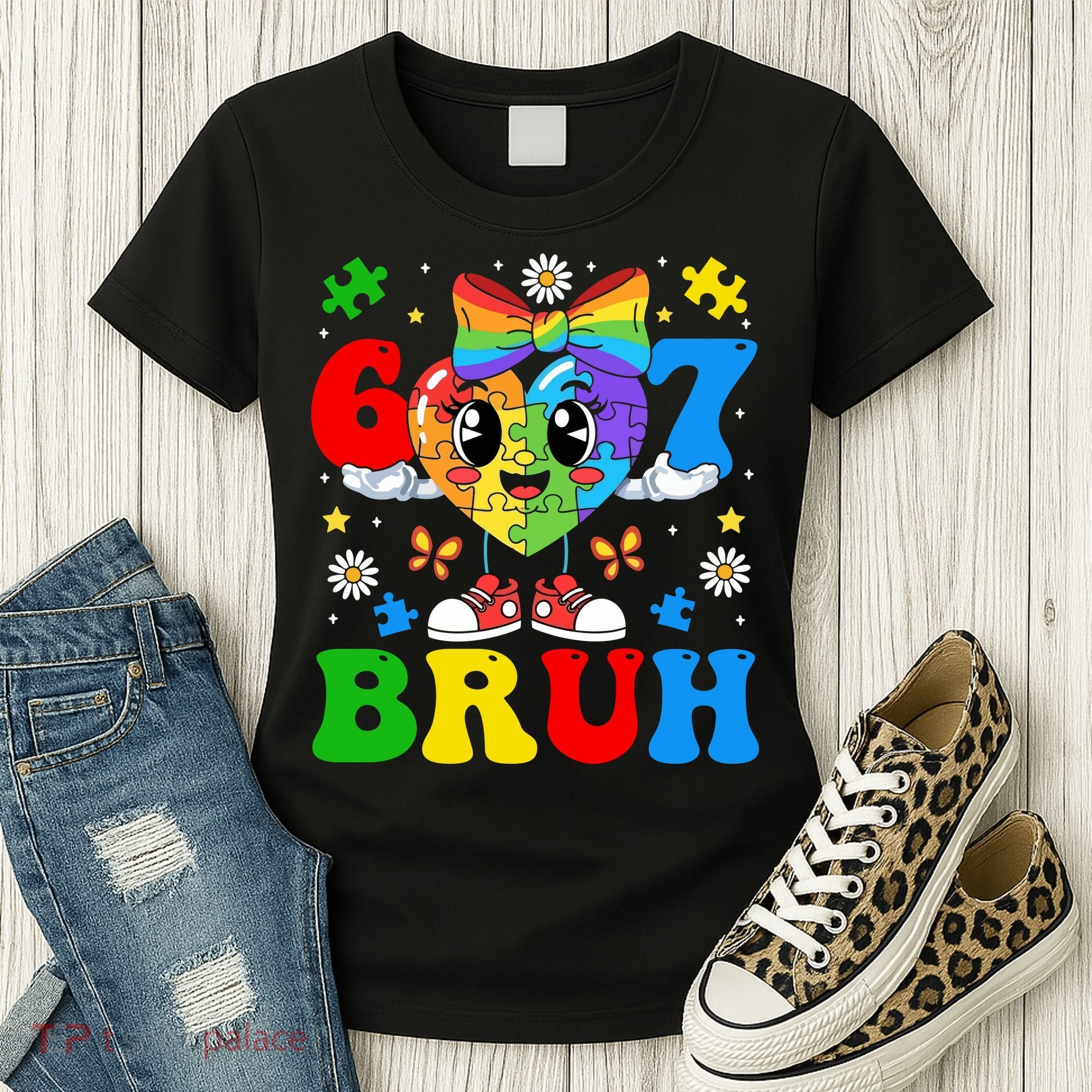 67 Bruh Puzzle Heart Autism Awareness Women's T-Shirt
