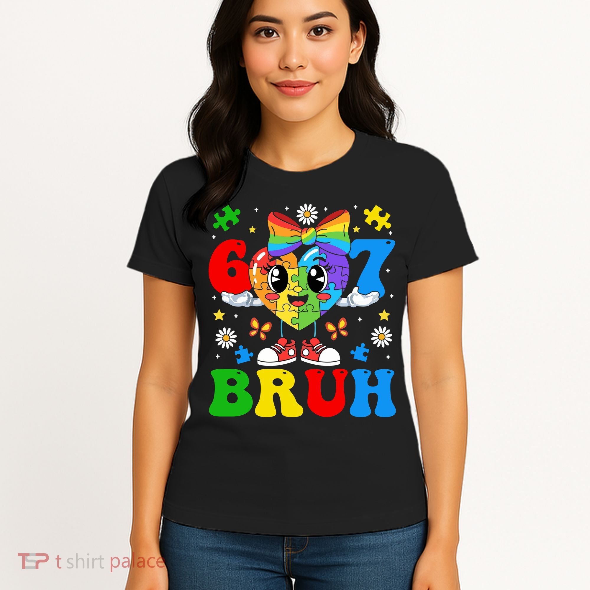67 Bruh Puzzle Heart Autism Awareness Women's T-Shirt