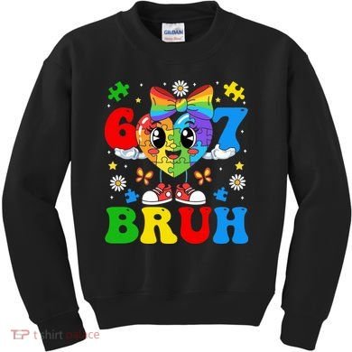67 Bruh Puzzle Heart Autism Awareness Kids Sweatshirt