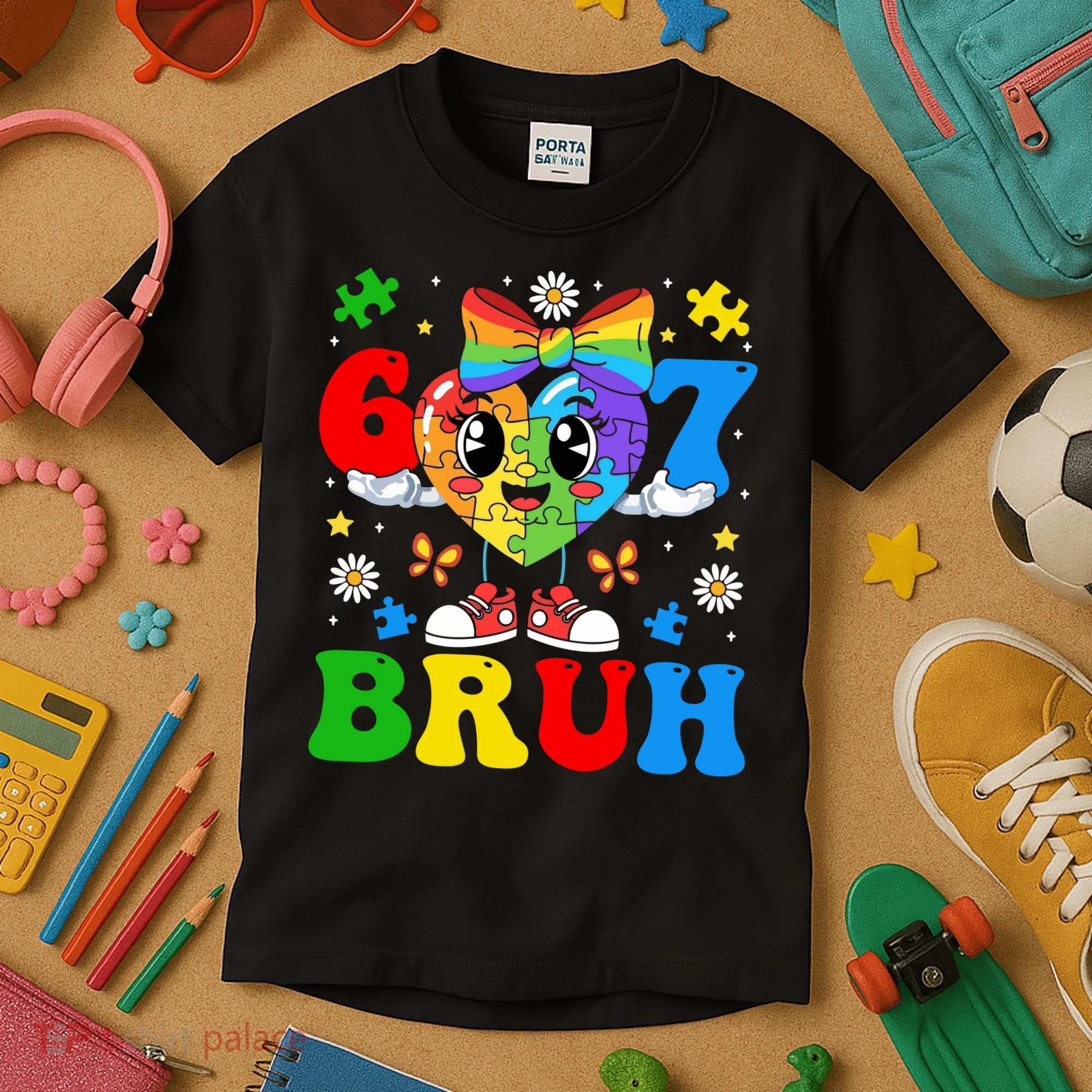 67 Bruh Puzzle Heart Autism Awareness Kids T-Shirt