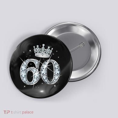 60th Birthday Queen Wo diamond crown 60 Year Old Gifts Button