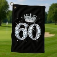 60th Birthday Queen Wo diamond crown 60 Year Old Gifts Golf Towel thumb 1