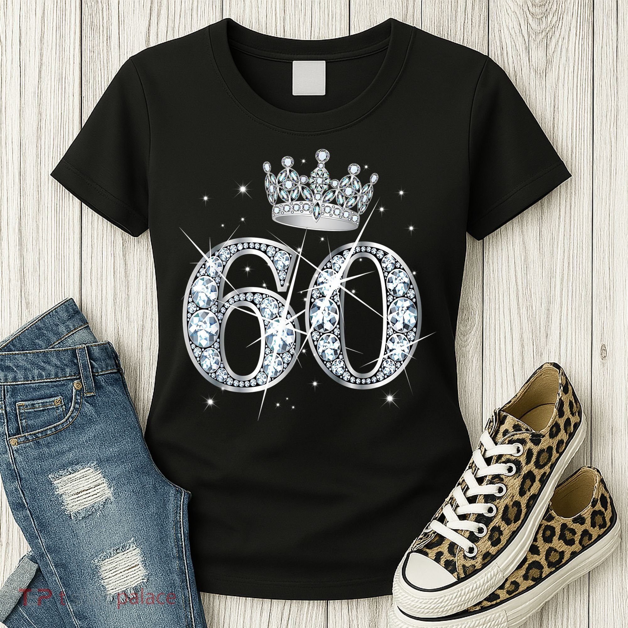 60th Birthday Queen Wo diamond crown 60 Year Old Gifts Women's T-Shirt