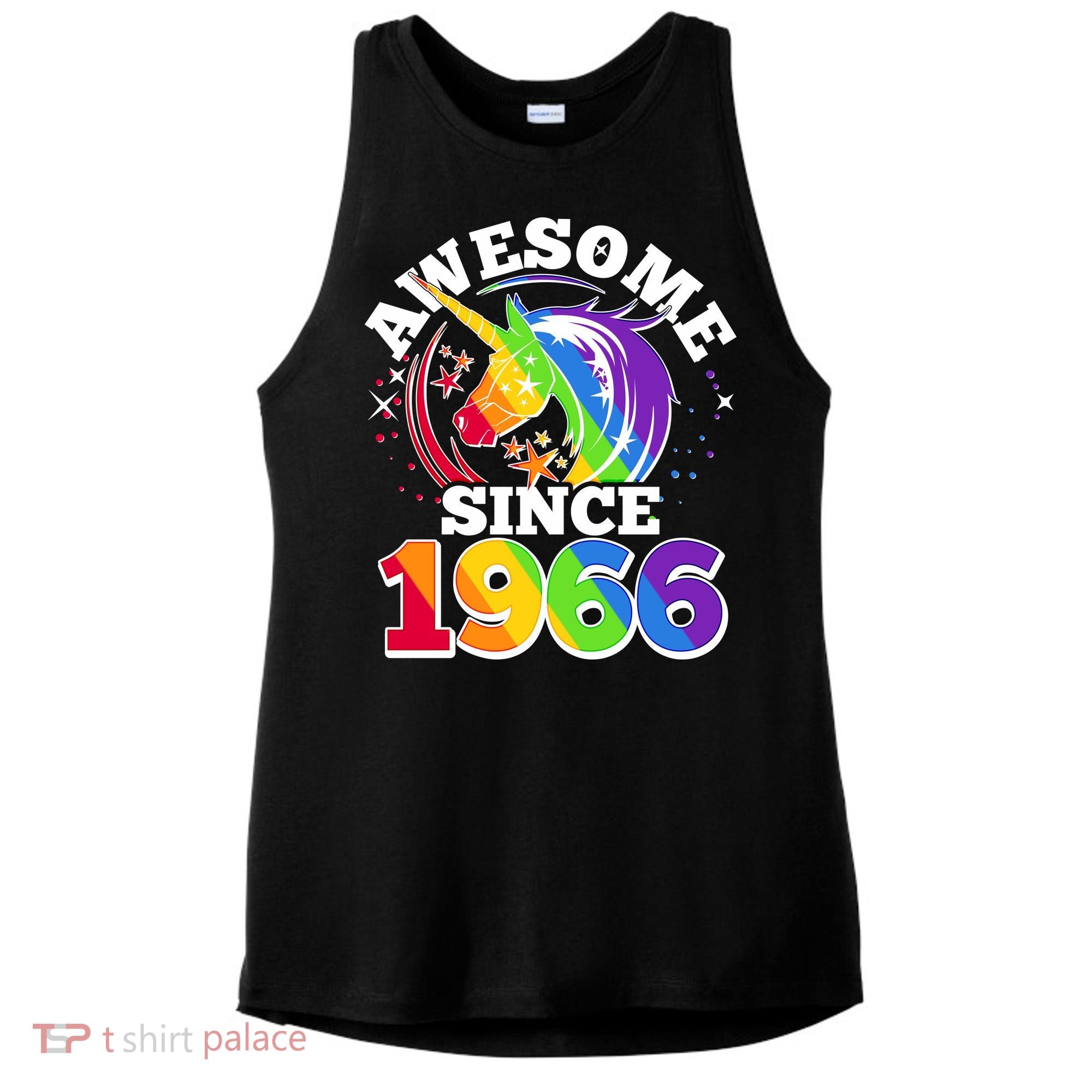 60th Birthday Rainbow Unicorn Awesome Since 1966 Ladies PosiCharge Tri-Blend Wicking Tank