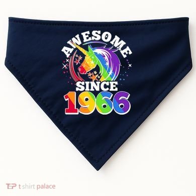 60th Birthday Rainbow Unicorn Awesome Since 1966 USA-Made Doggie Bandana