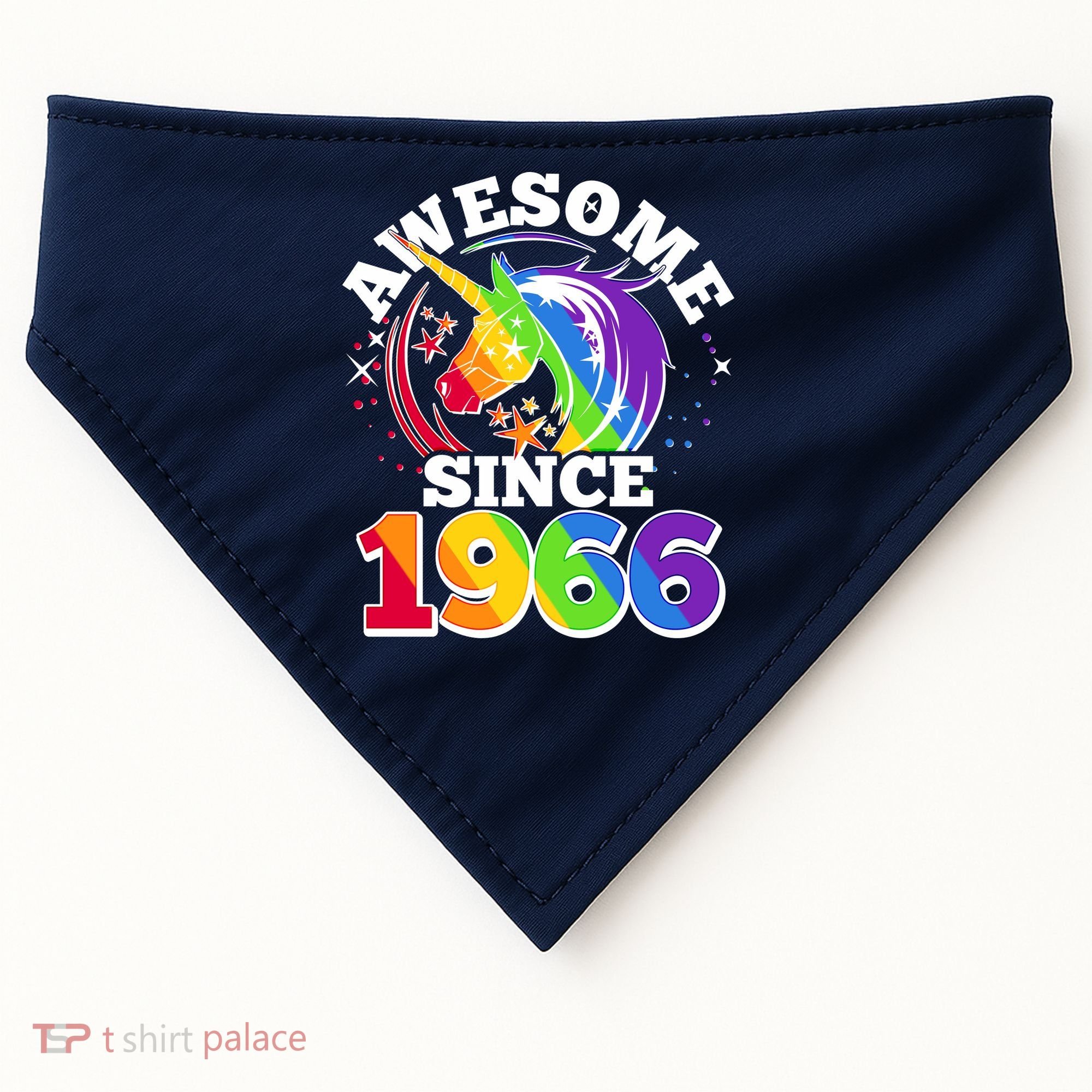 60th Birthday Rainbow Unicorn Awesome Since 1966 USA-Made Doggie Bandana