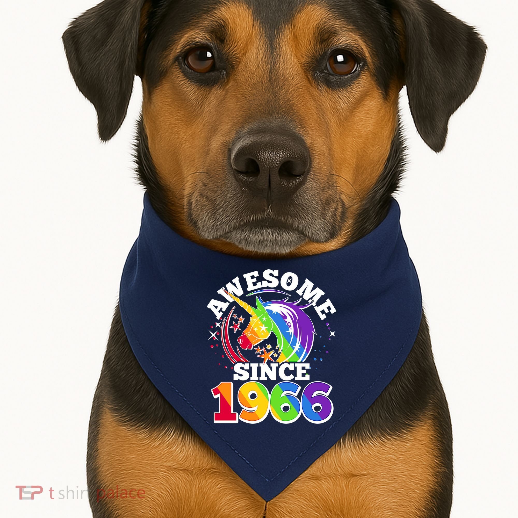 60th Birthday Rainbow Unicorn Awesome Since 1966 USA-Made Doggie Bandana