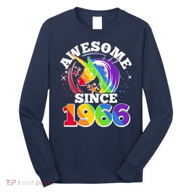 60th Birthday Rainbow Unicorn Awesome Since 1966 Long Sleeve Shirt