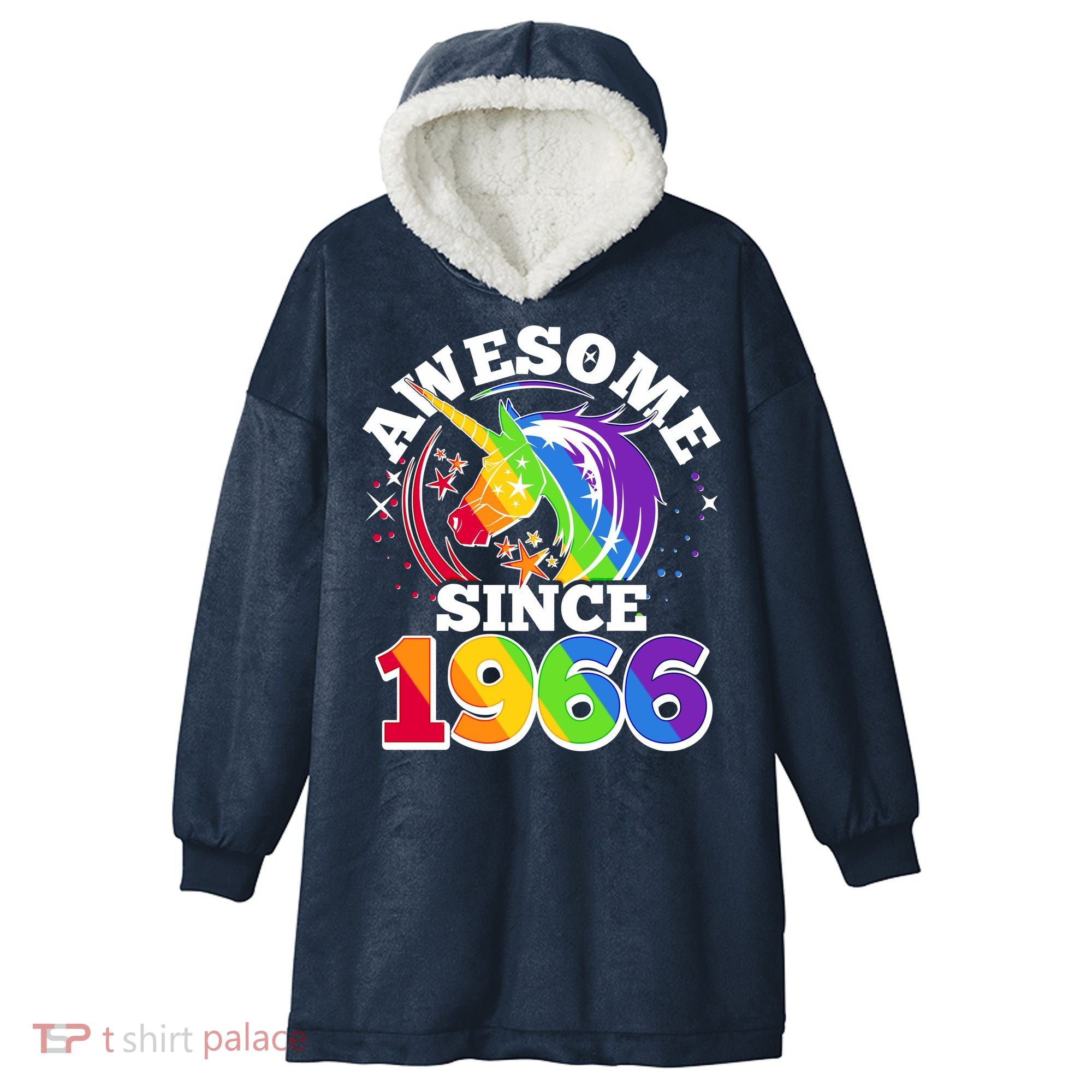 60th Birthday Rainbow Unicorn Awesome Since 1966 Hooded Wearable Blanket