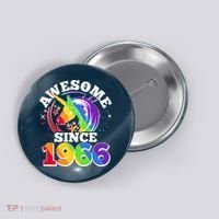 60th Birthday Rainbow Unicorn Awesome Since 1966 Button thumb 0