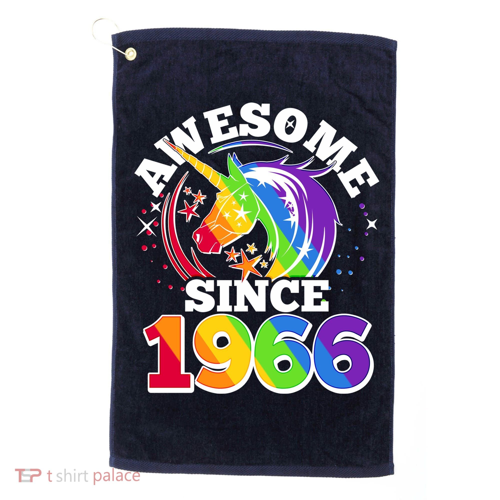 60th Birthday Rainbow Unicorn Awesome Since 1966 Golf Towel