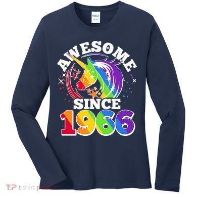 60th Birthday Rainbow Unicorn Awesome Since 1966 Women's Long Sleeve Shirt