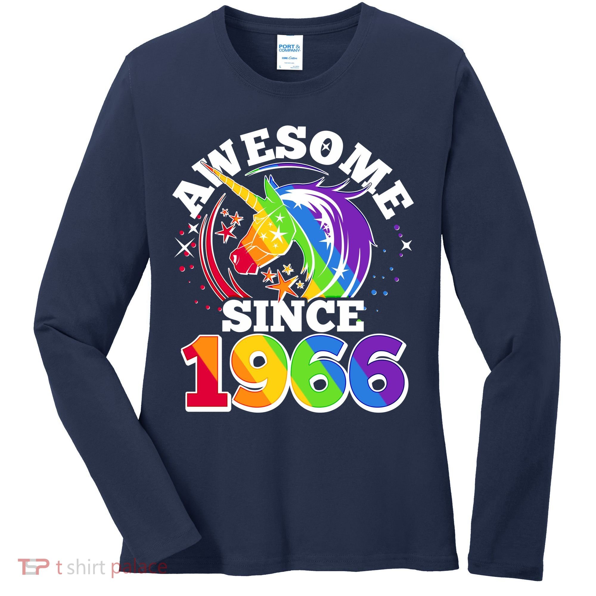 60th Birthday Rainbow Unicorn Awesome Since 1966 Women's Long Sleeve Shirt
