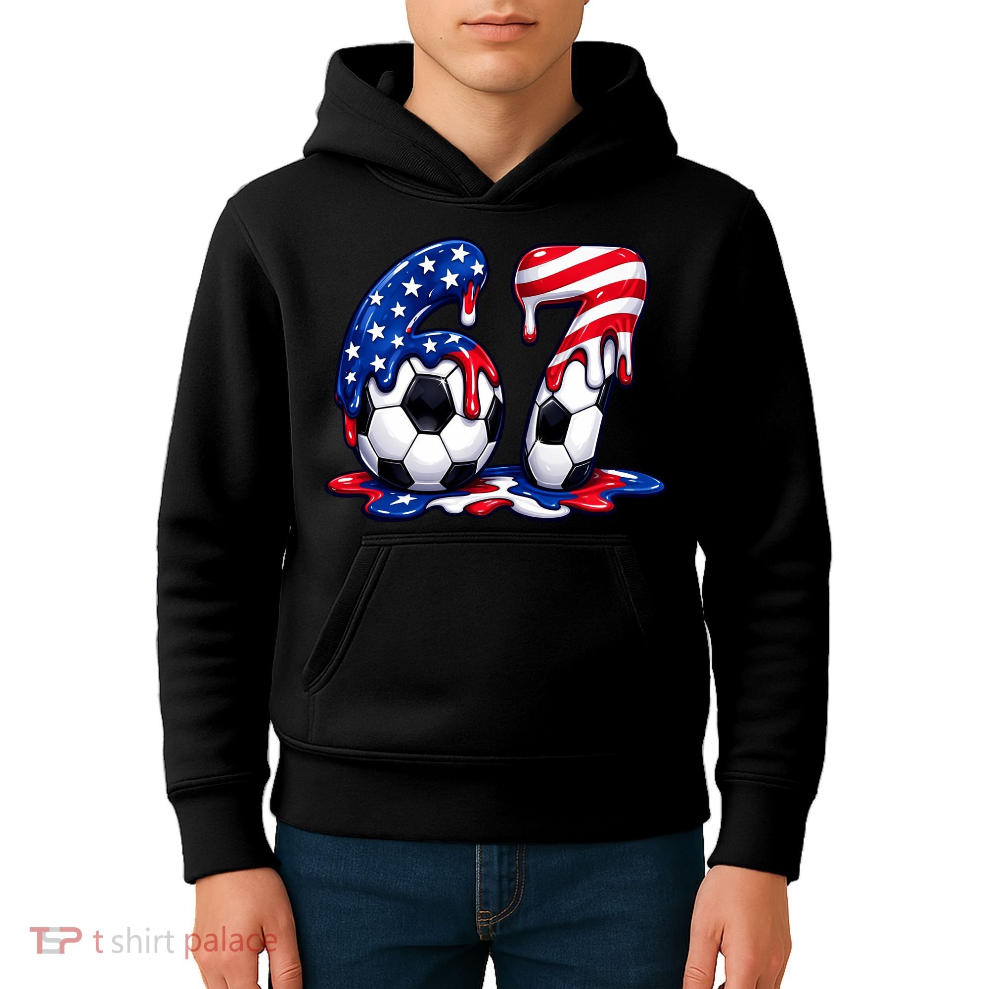 67th Birthday Soccer 6-7 Meme Six Seven Kids Hoodie