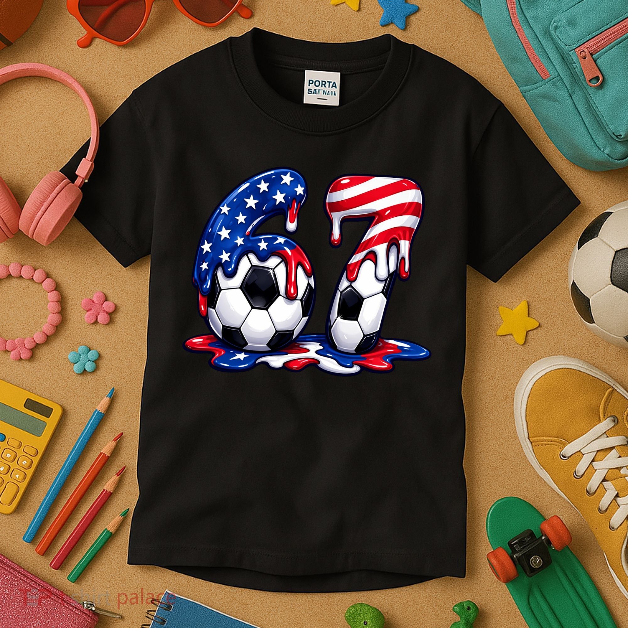 67th Birthday Soccer 6-7 Meme Six Seven Kids T-Shirt