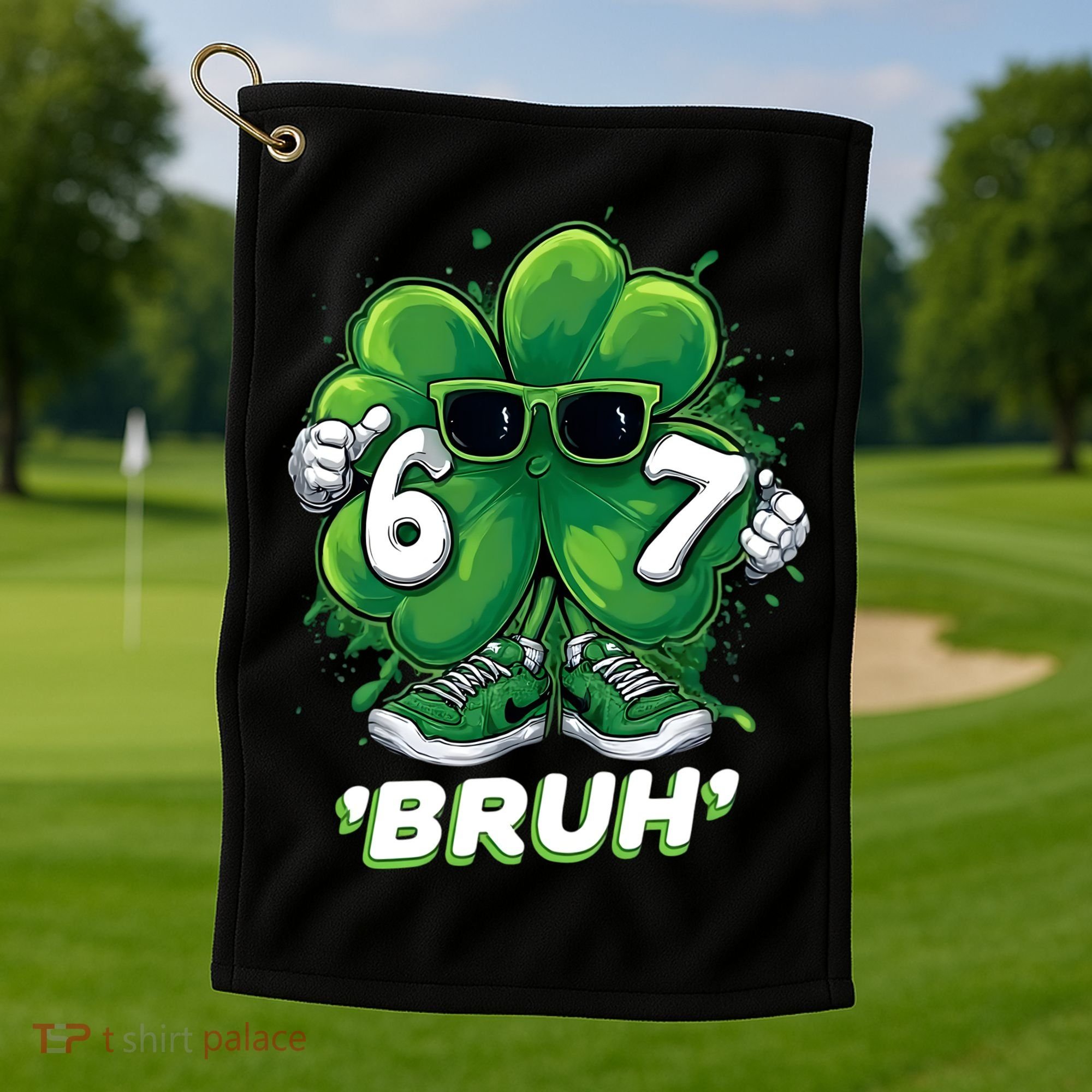 67 Bruh St. Patrick's Day Funny 6-7 Meme Six Seven Golf Towel