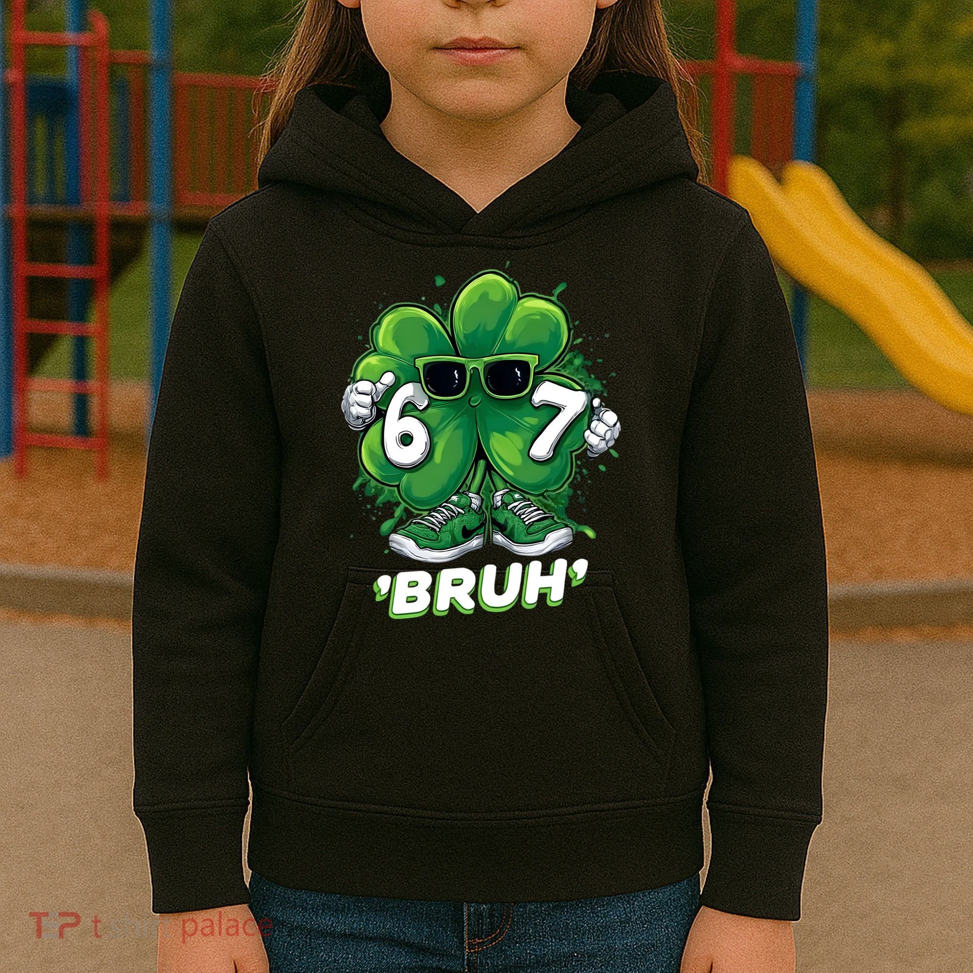 67 Bruh St. Patrick's Day Funny 6-7 Meme Six Seven Kids Hoodie