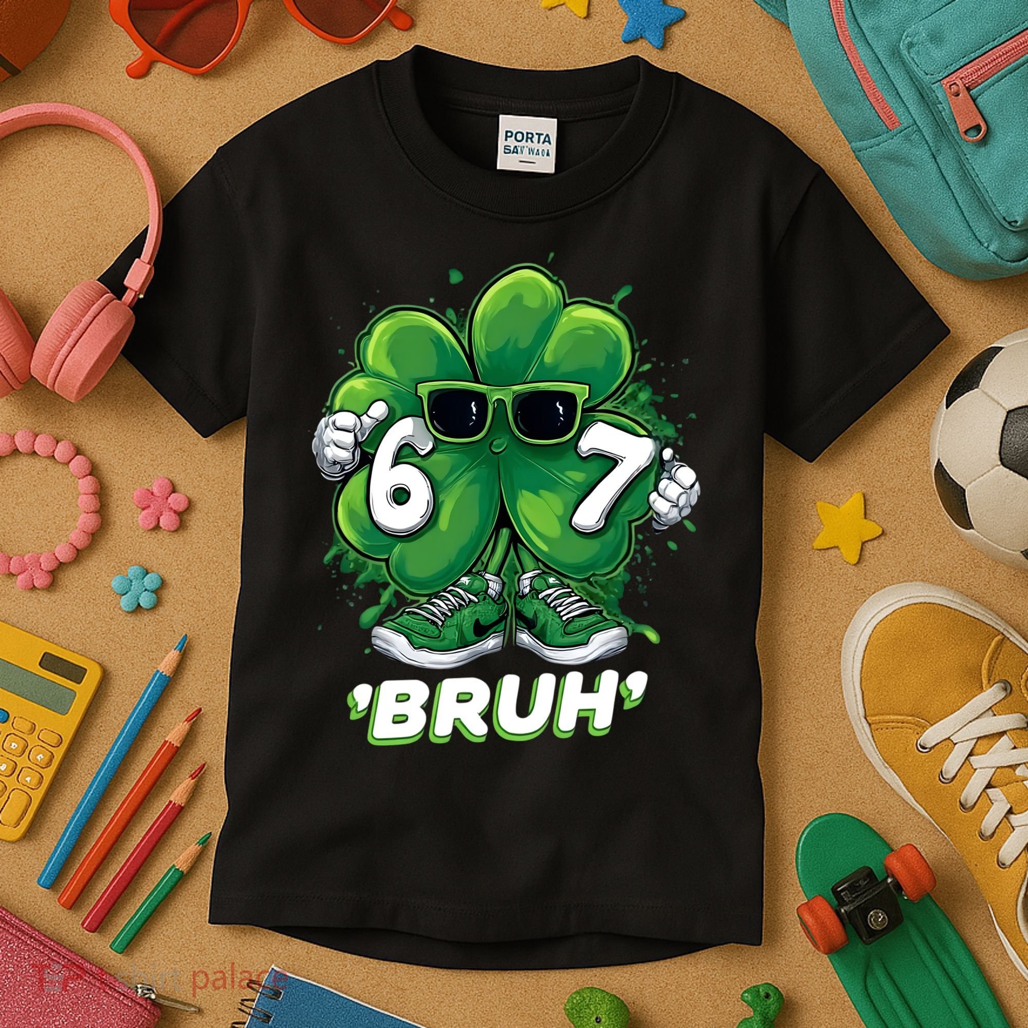 67 Bruh St. Patrick's Day Funny 6-7 Meme Six Seven Kids T-Shirt