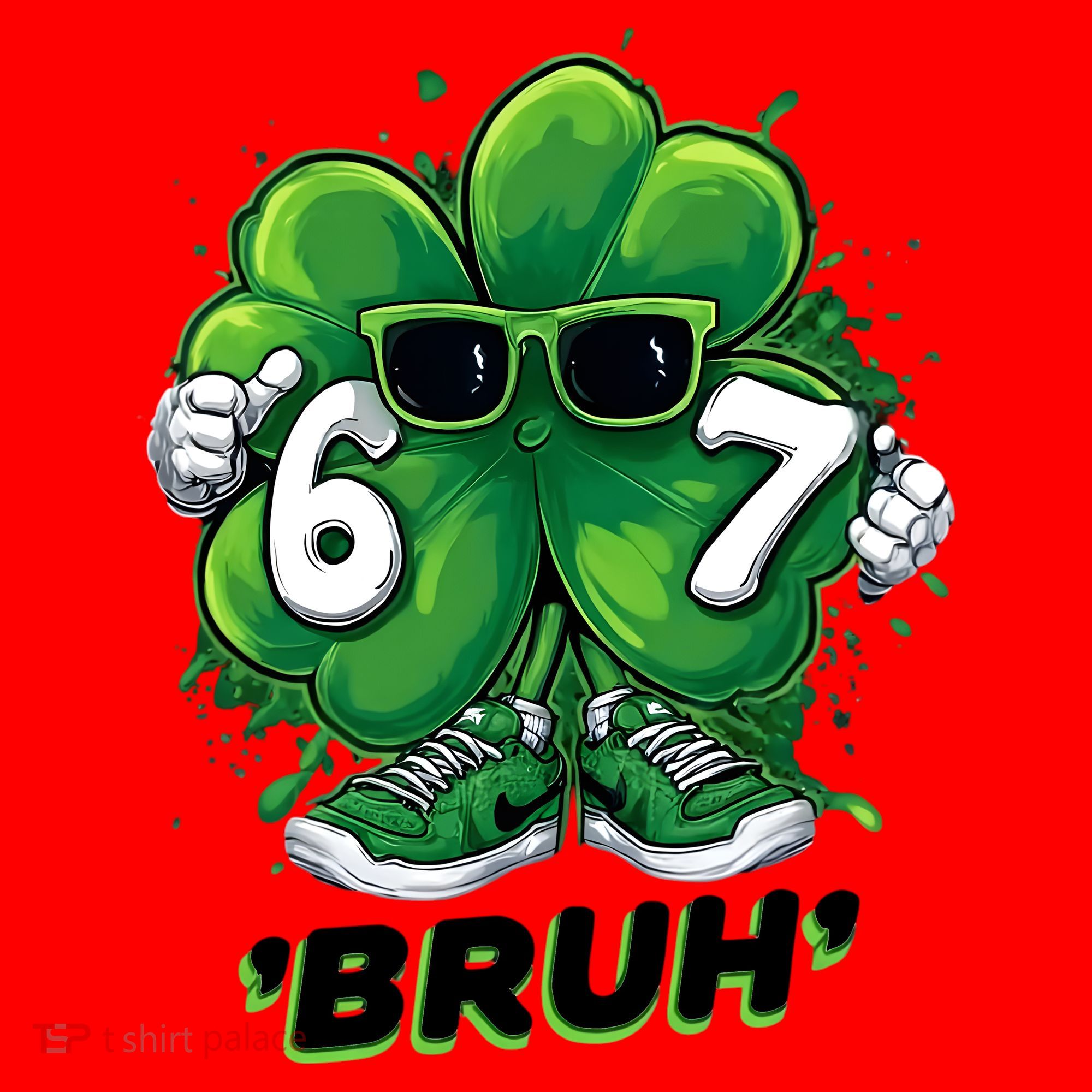 67 Bruh St. Patrick's Day Funny 6-7 Meme Six Seven Santa Hat