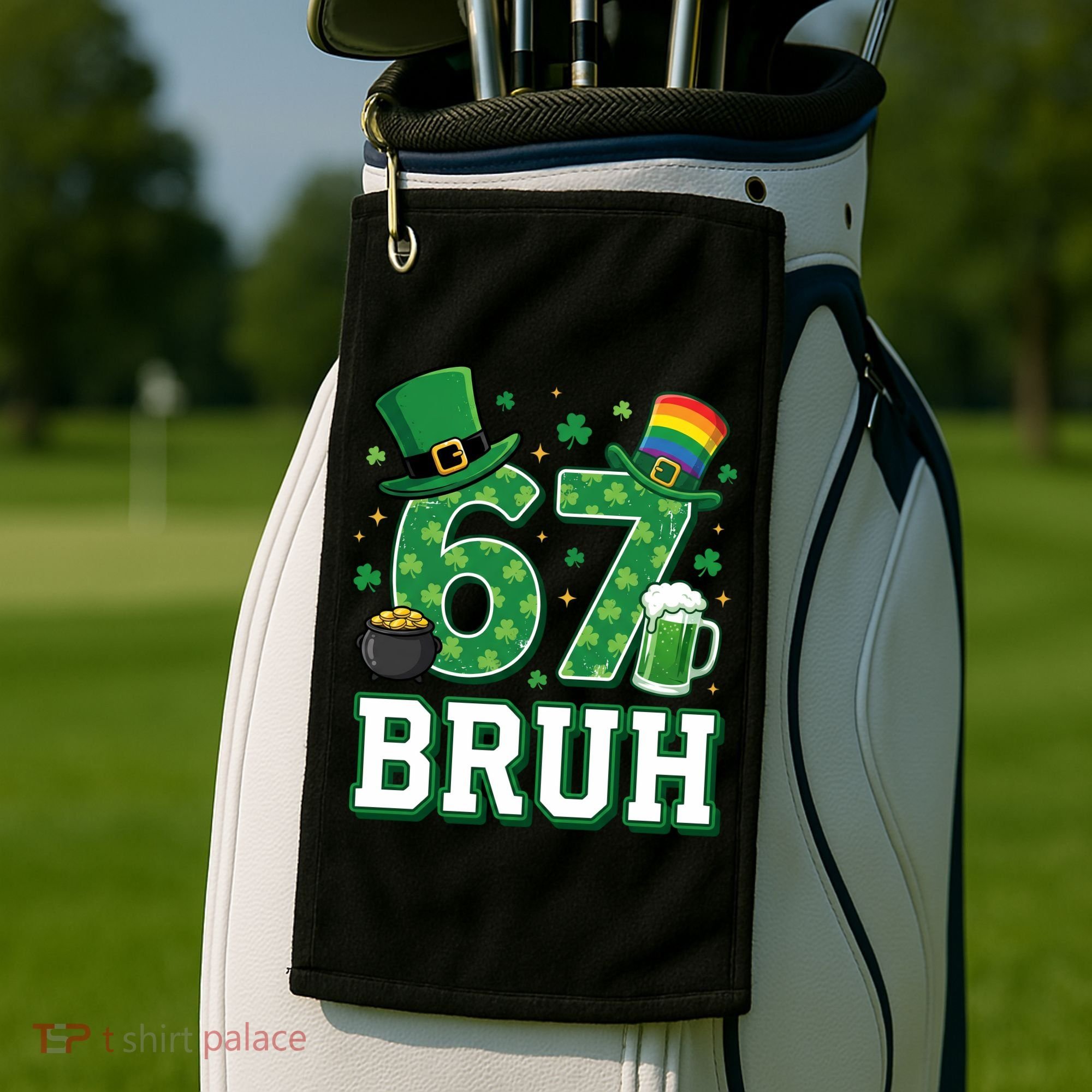 67 Bruh St Patrick’s Day 6-7 Funny Meme Golf Towel