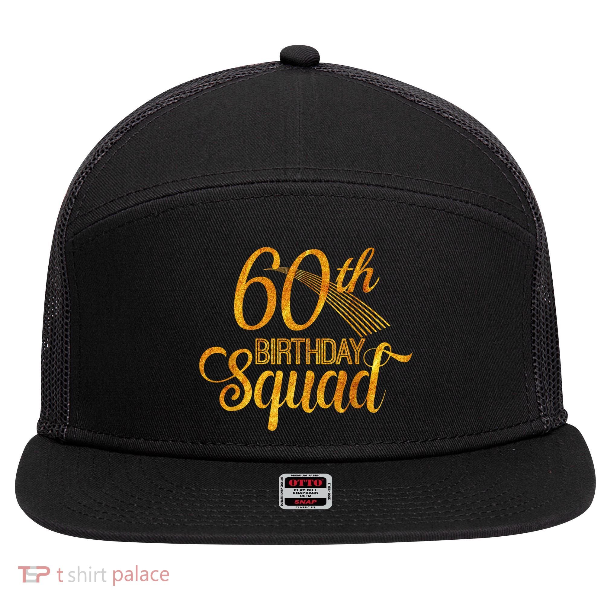60th Birthday Squad Party Bday Yellow Gold 7 Panel Mesh Trucker Snapback Hat