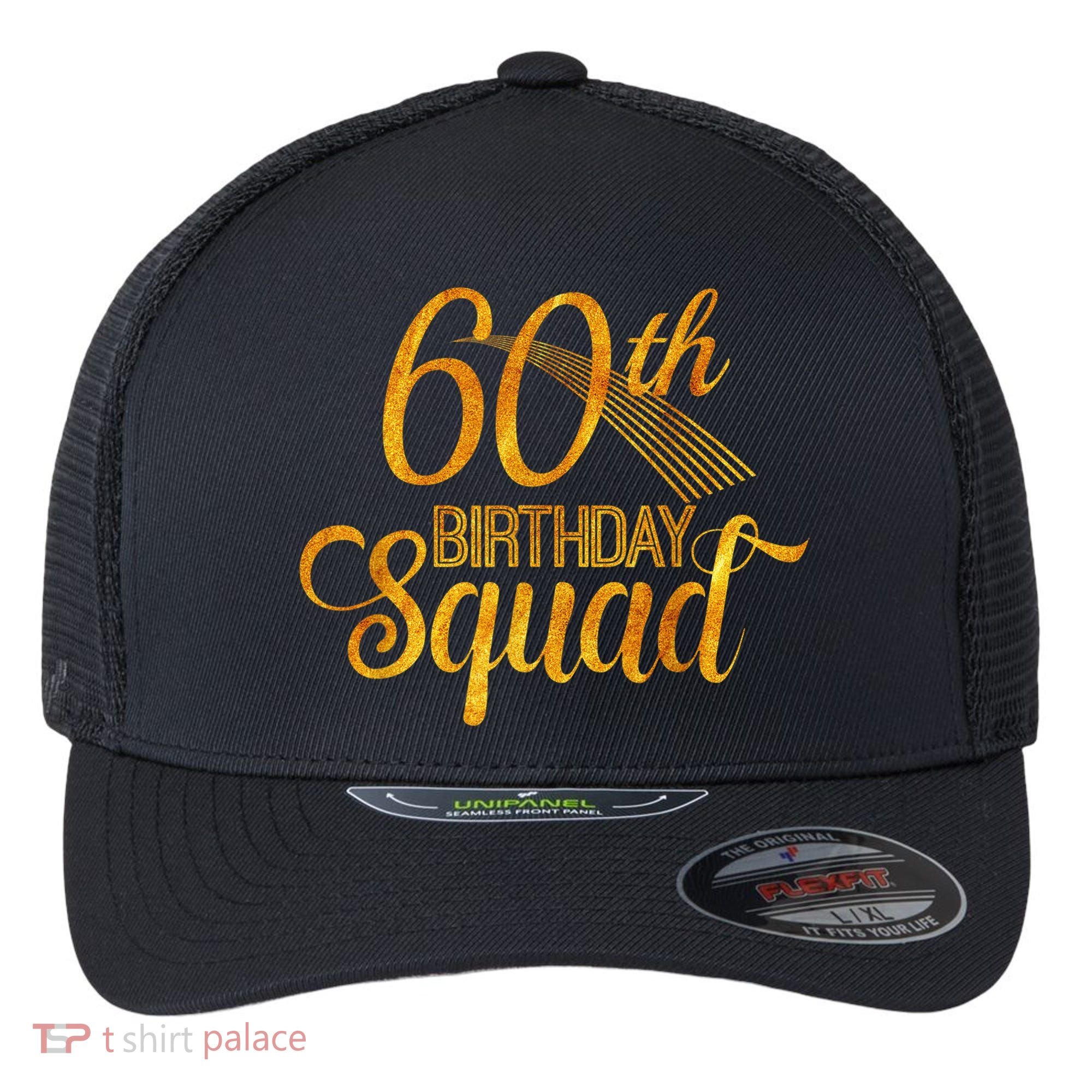 60th Birthday Squad Party Bday Yellow Gold Flexfit Unipanel Trucker Cap