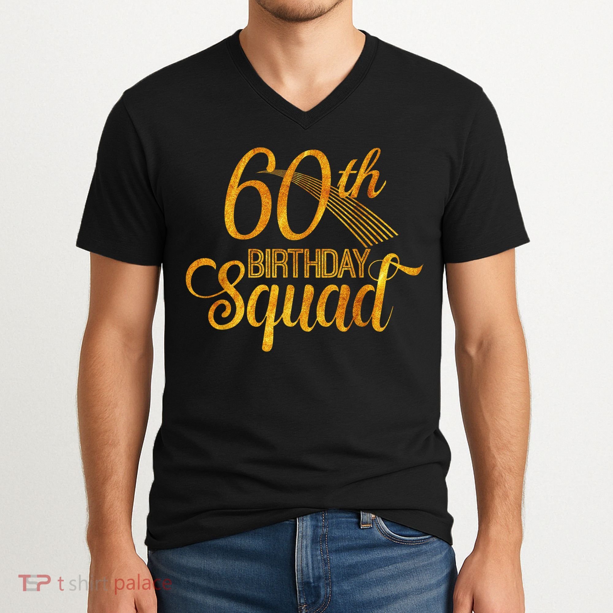 60th Birthday Squad Party Bday Yellow Gold V-Neck T-Shirt
