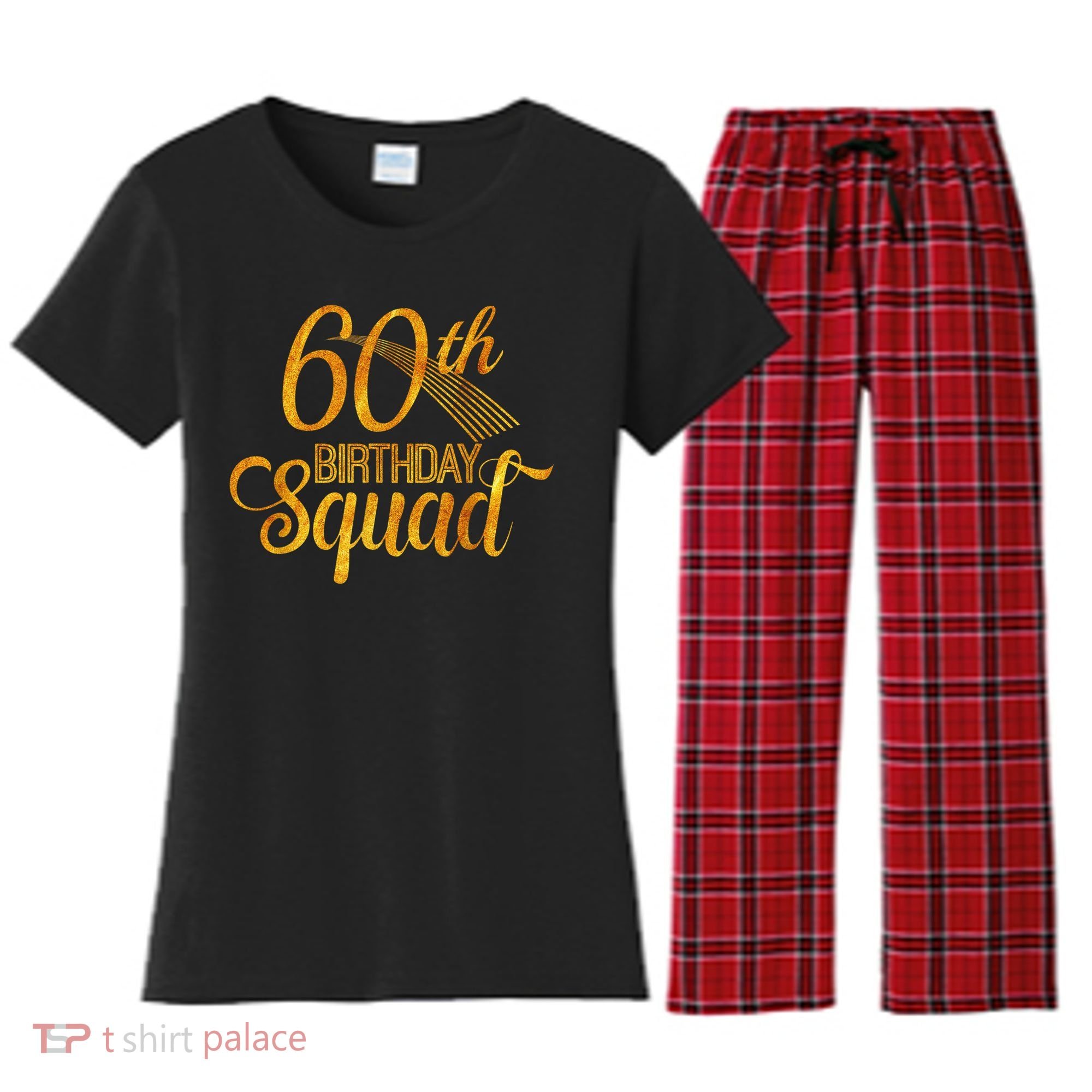 60th Birthday Squad Party Bday Yellow Gold Women's Flannel Pajama Set