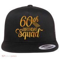 60th Birthday Squad Party Bday Yellow Gold Flat Bill Trucker Hat thumb 0