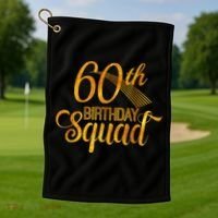60th Birthday Squad Party Bday Yellow Gold Golf Towel thumb 1