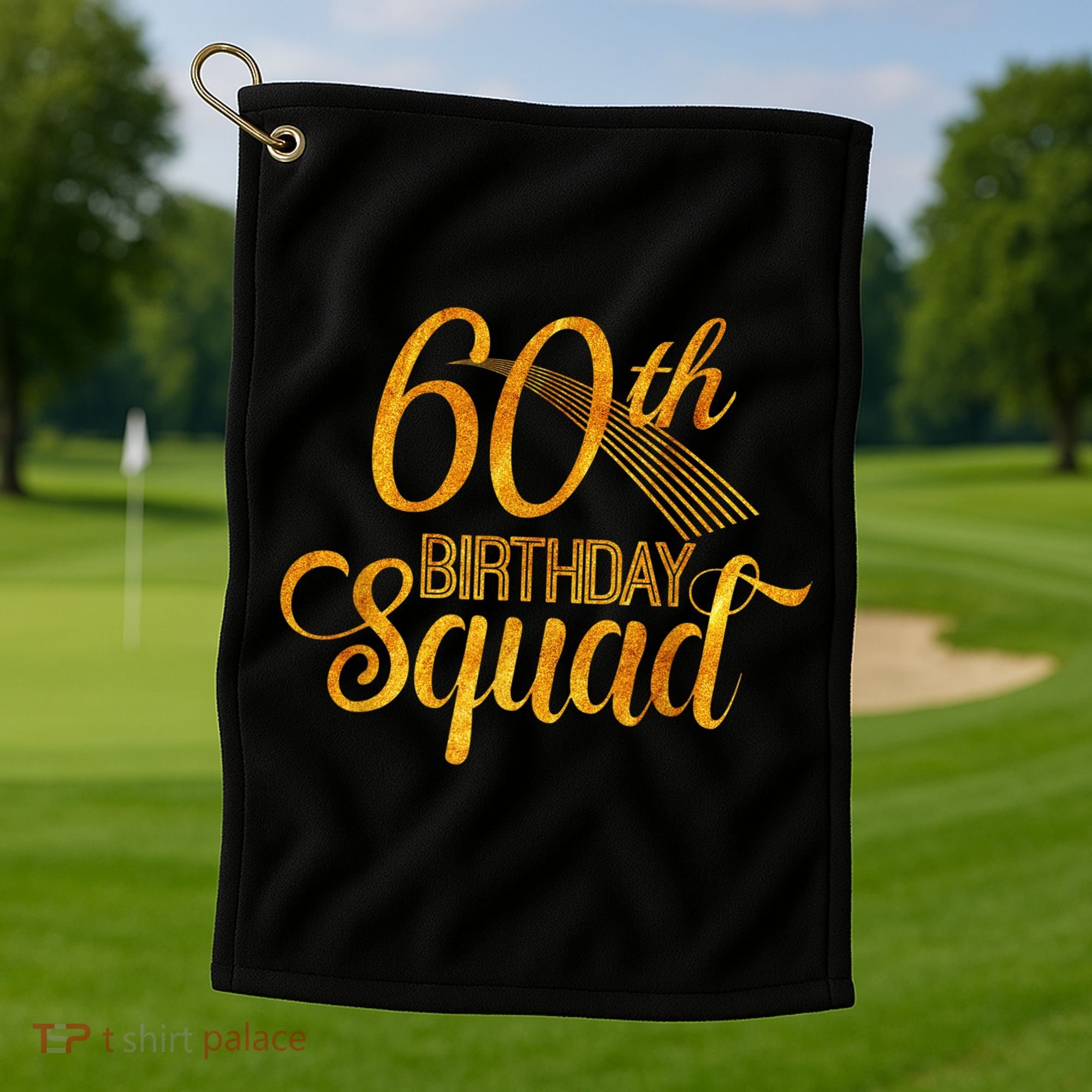 60th Birthday Squad Party Bday Yellow Gold Golf Towel