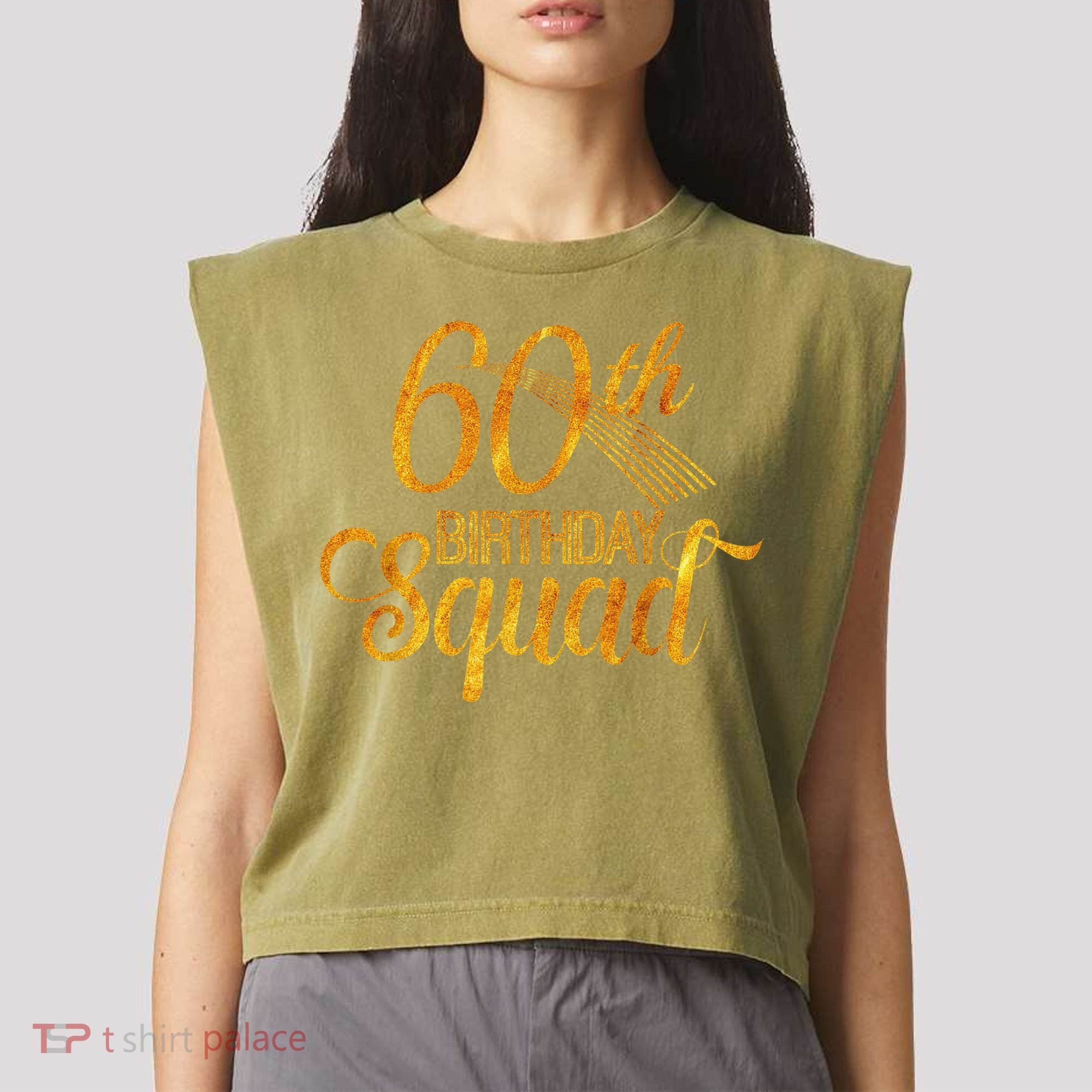 60th Birthday Squad Party Bday Yellow Gold Garment-Dyed Women's Muscle Tee