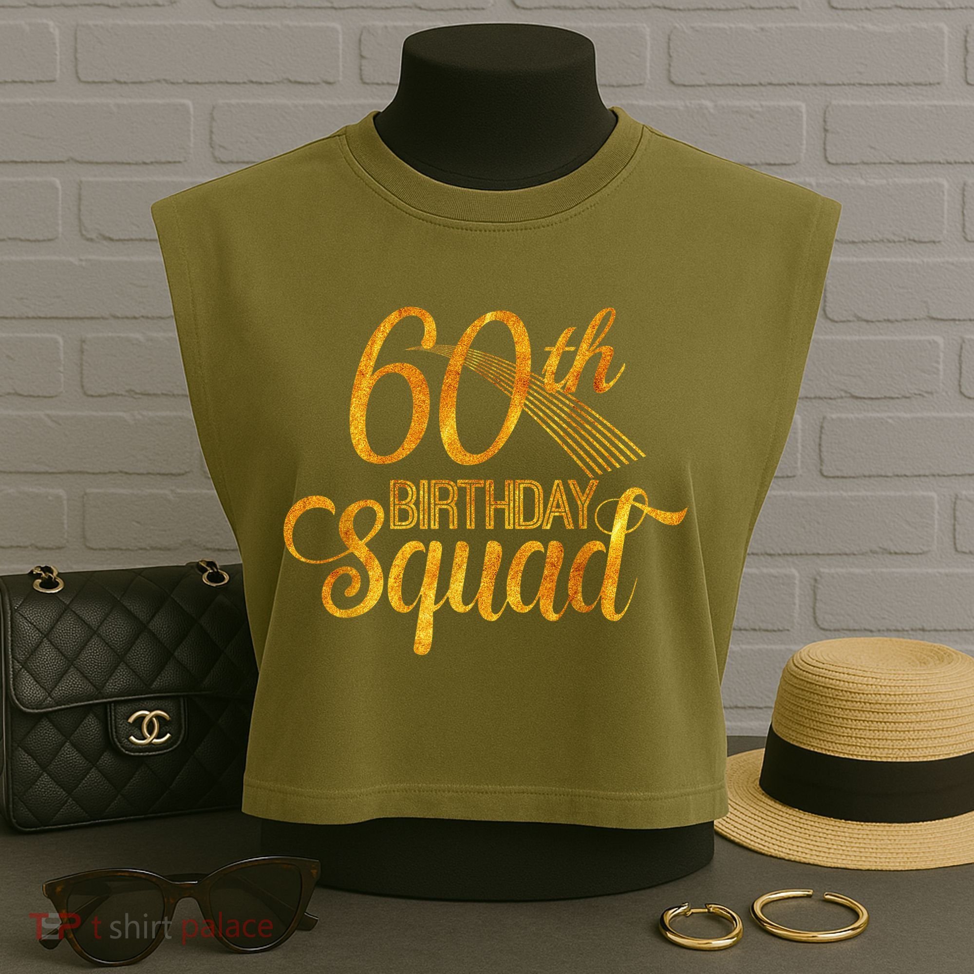60th Birthday Squad Party Bday Yellow Gold Garment-Dyed Women's Muscle Tee