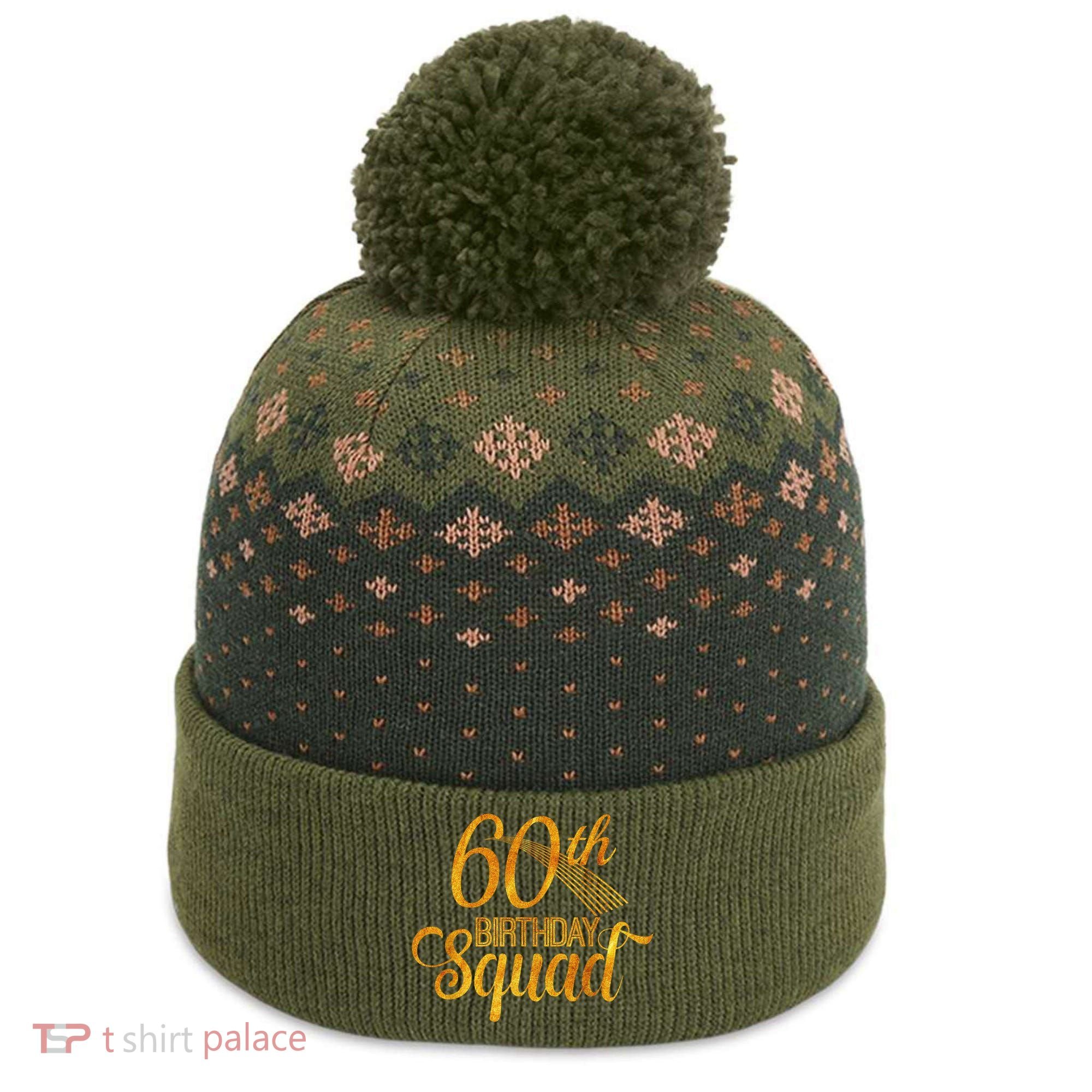 60th Birthday Squad Party Bday Yellow Gold The Baniff Cuffed Pom Beanie