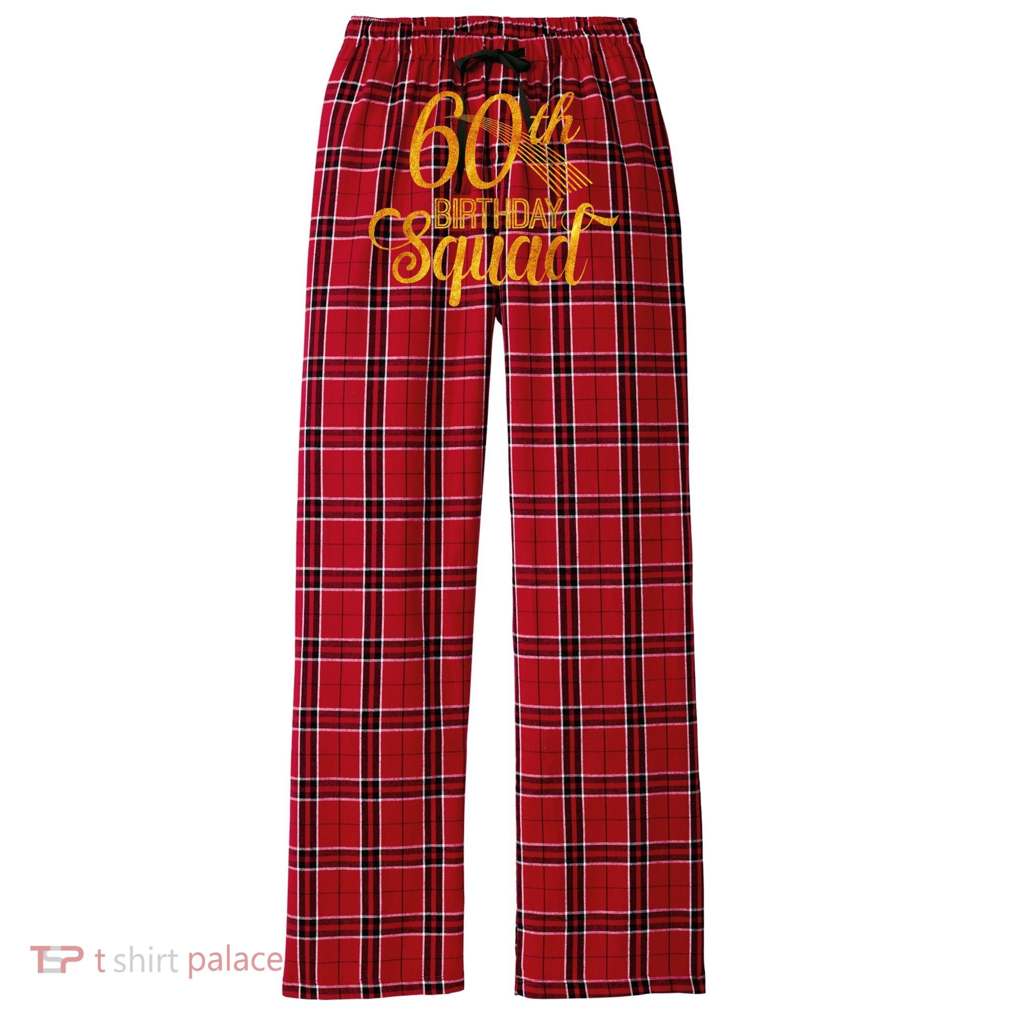 60th Birthday Squad Party Bday Yellow Gold Women's Flannel Plaid Pajama Pants