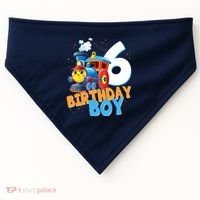 6th Birthday Train Boy Girl 6 Years Old Im Six Gift USA-Made Doggie Bandana thumb 0
