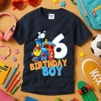 6th Birthday Train Boy Girl 6 Years Old Im Six Gift Kids T-Shirt thumb 3