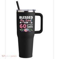 60th Birthday Woman Man Blessed By God For 60 Years 40oz Vacuum Insulated Stainless Steel Travel Tumbler thumb 0