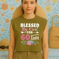 60th Birthday Woman Man Blessed By God For 60 Years Garment-Dyed Women's Muscle Tee thumb 4