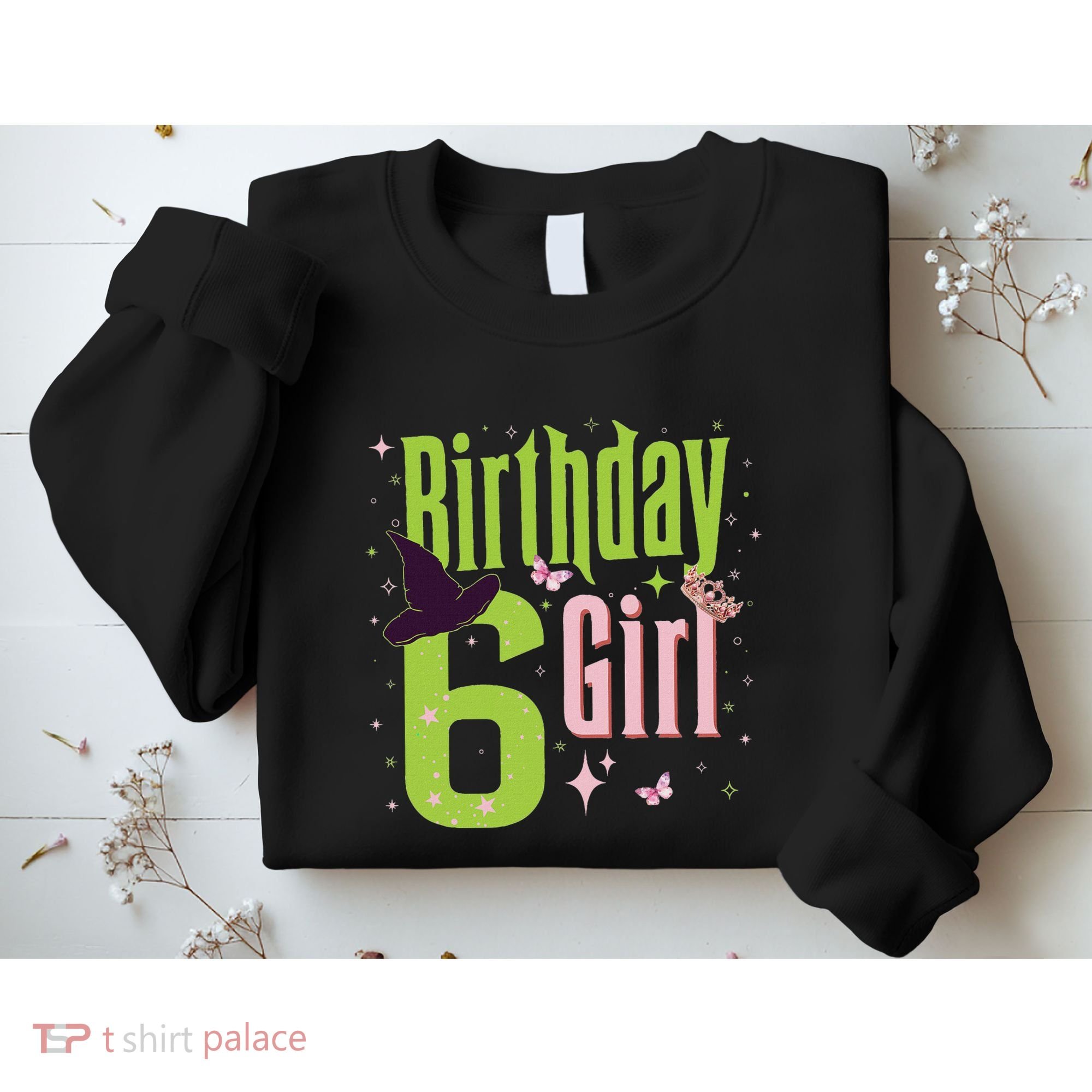 6th Birthday Witch And Green 6 Year Old Birthday Girl Sweatshirt