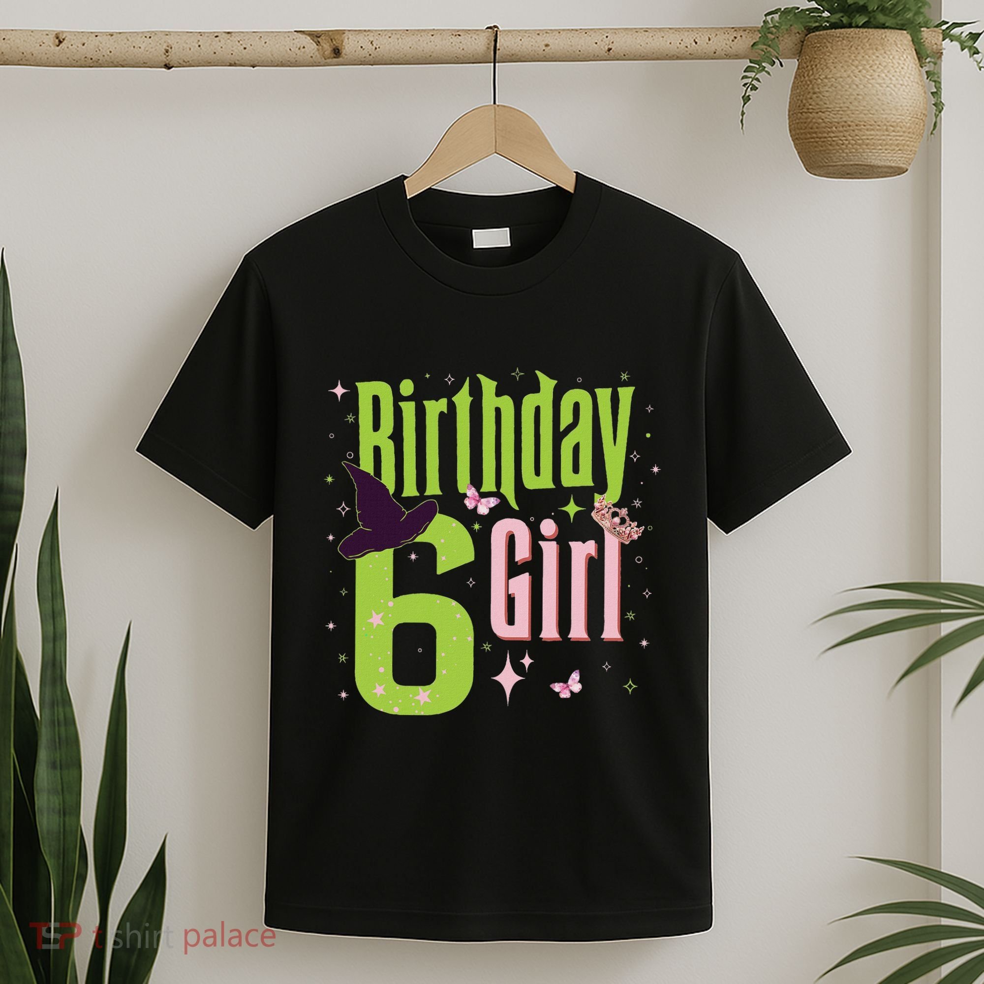 6th Birthday Witch And Green 6 Year Old Birthday Girl T-Shirt
