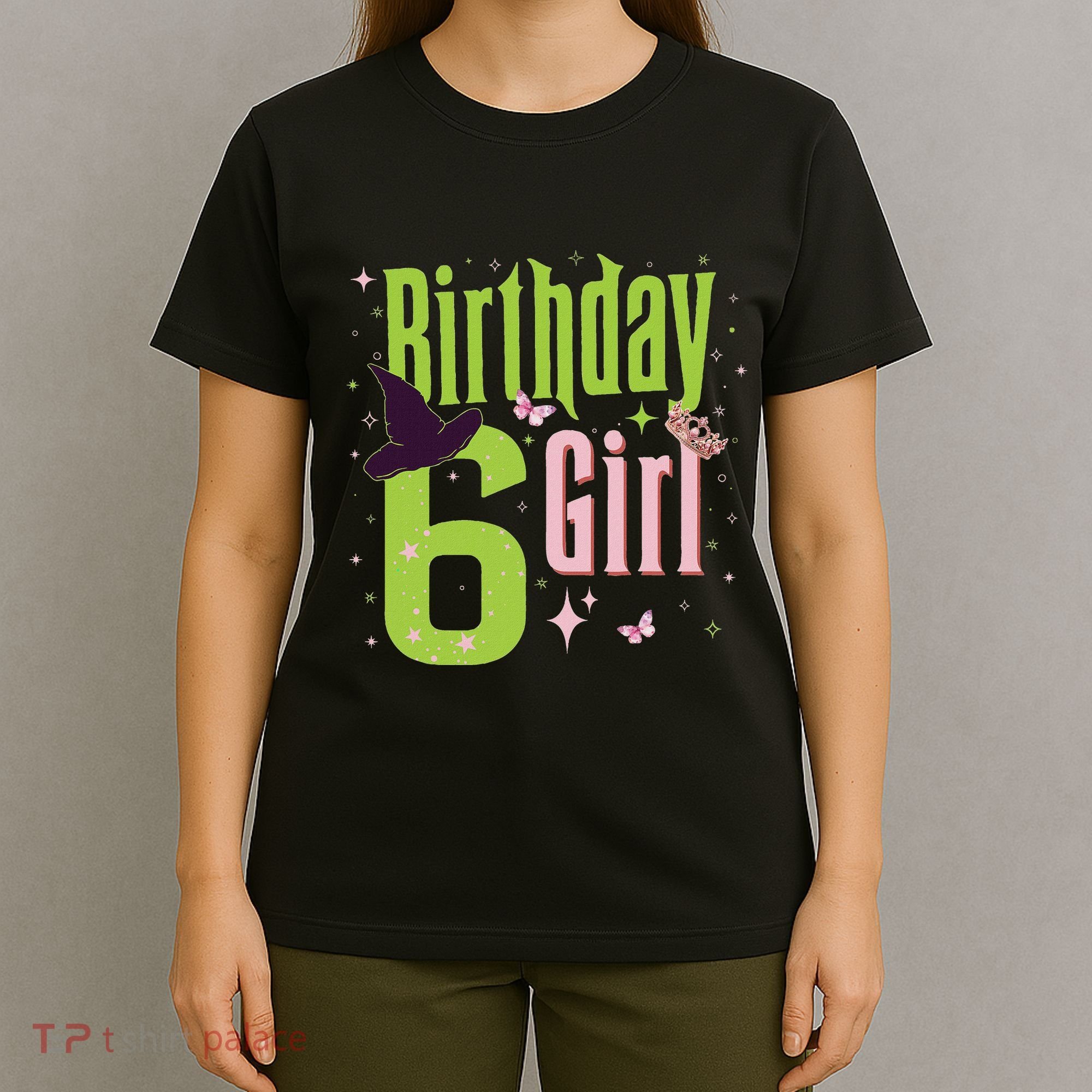 6th Birthday Witch And Green 6 Year Old Birthday Girl T-Shirt