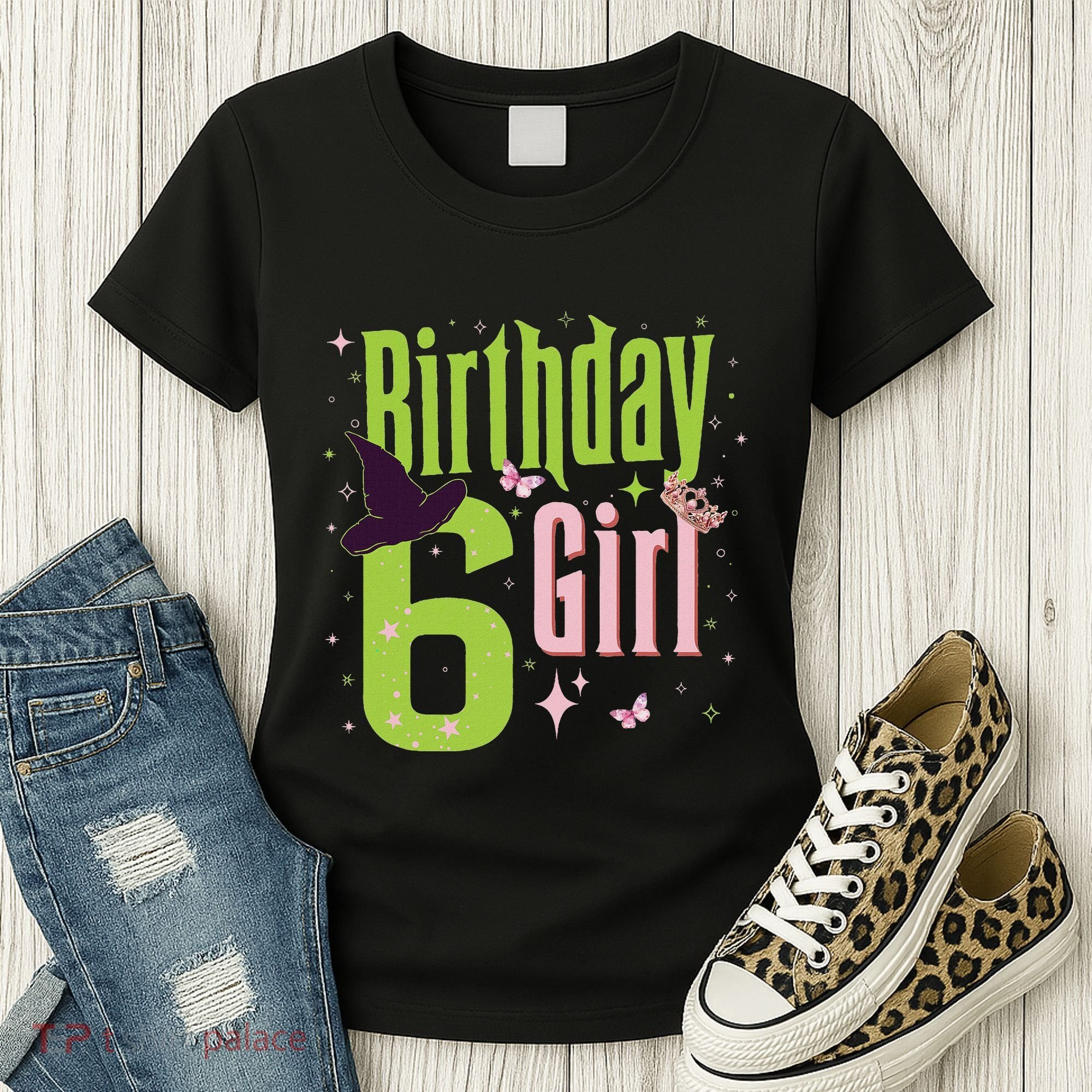 6th Birthday Witch And Green 6 Year Old Birthday Girl Women's T-Shirt