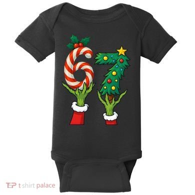 67 Christmas 6-7 Meme Hands Holiday Gen Alpha Baby Bodysuit