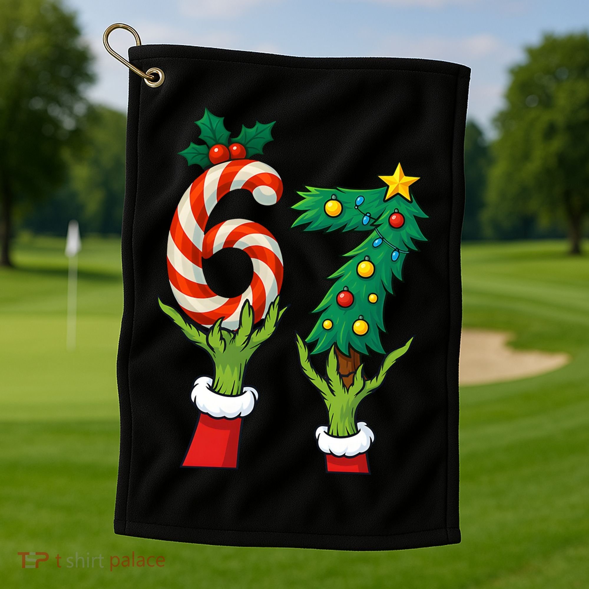 67 Christmas 6-7 Meme Hands Holiday Gen Alpha Golf Towel