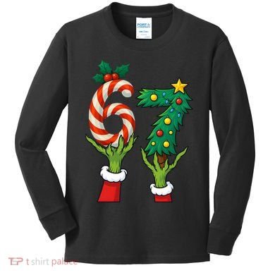 67 Christmas 6-7 Meme Hands Holiday Gen Alpha Kids Long Sleeve Shirt