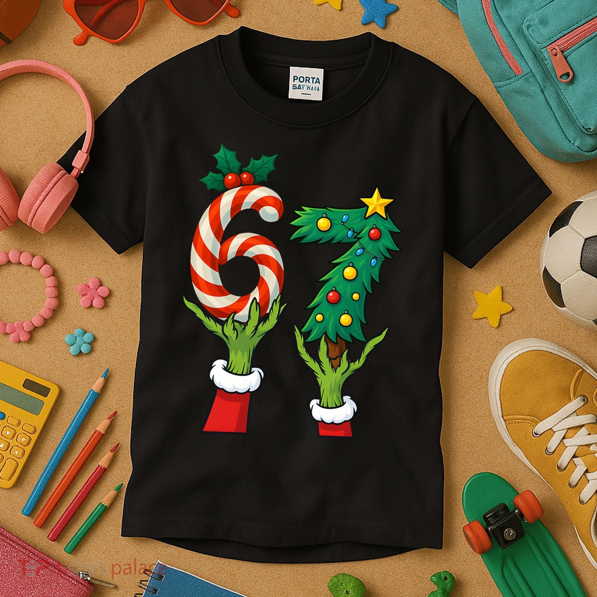 67 Christmas 6-7 Meme Hands Holiday Gen Alpha Kids T-Shirt